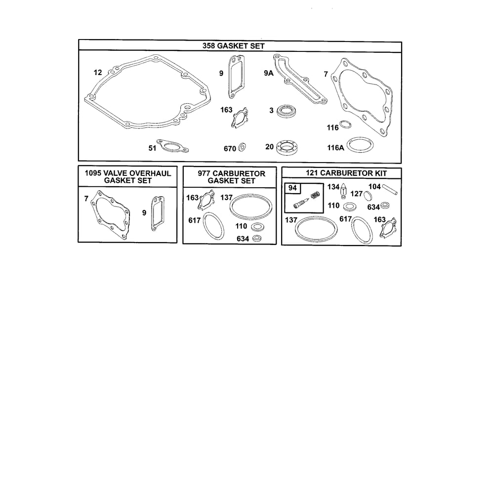 Gasket Set/Kits Diagram and Parts List for 12E800TO12E899  Briggs and Stratton Engine